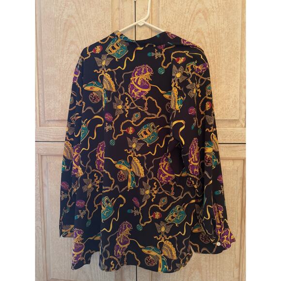 Vintage NOTATIONS Woman’s Faberge Egg Decidance Gem Tone Button-Up - Picture 4 of 7